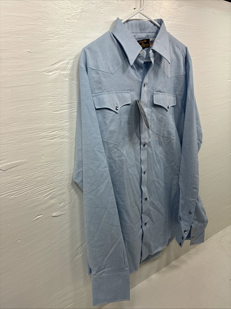 New Men’s Circle S Blue Long Sleeve Pearl Snap 16 X 36 Large X-62