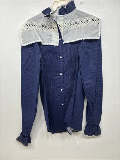 New Women’s Panhandle Slim Blue Polkadot Long Sleeve Button Up Size 32 3B-5