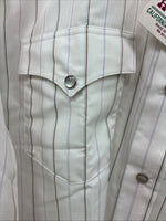New Men’s H Bar C White Stripe Long Sleeve Pearl Snap 16.5 Large Q-72