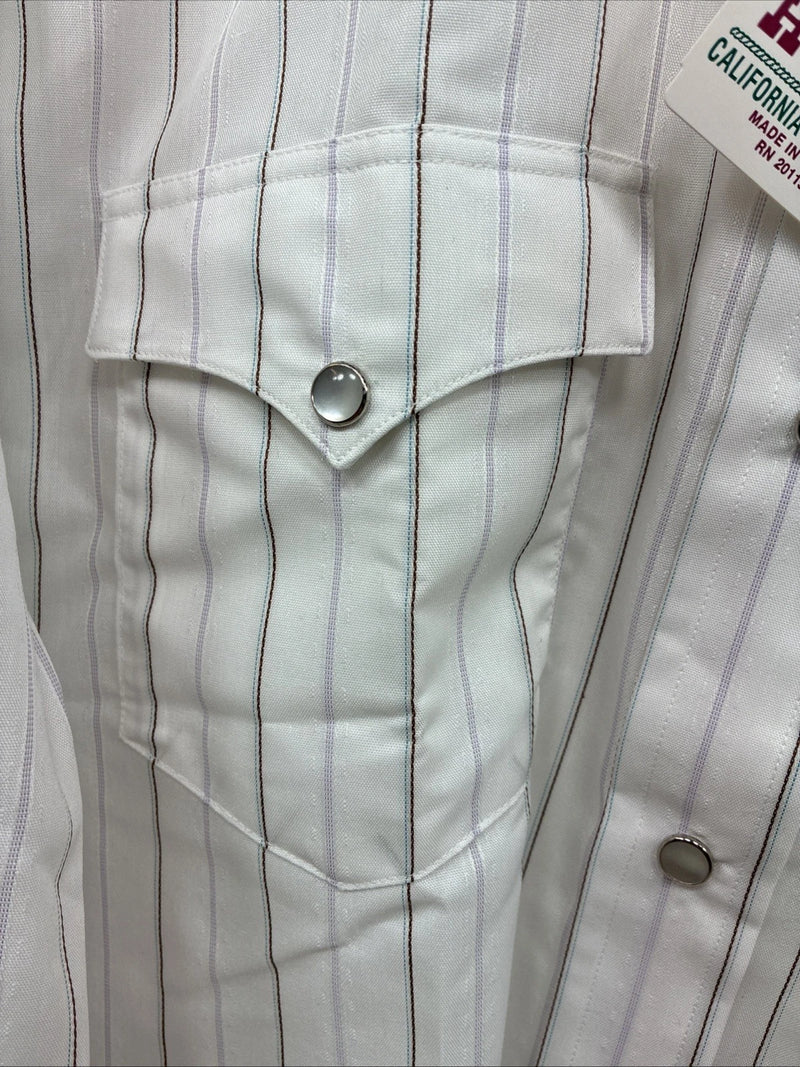 New Men’s H Bar C White Stripe Long Sleeve Pearl Snap 16.5 Large Q-72