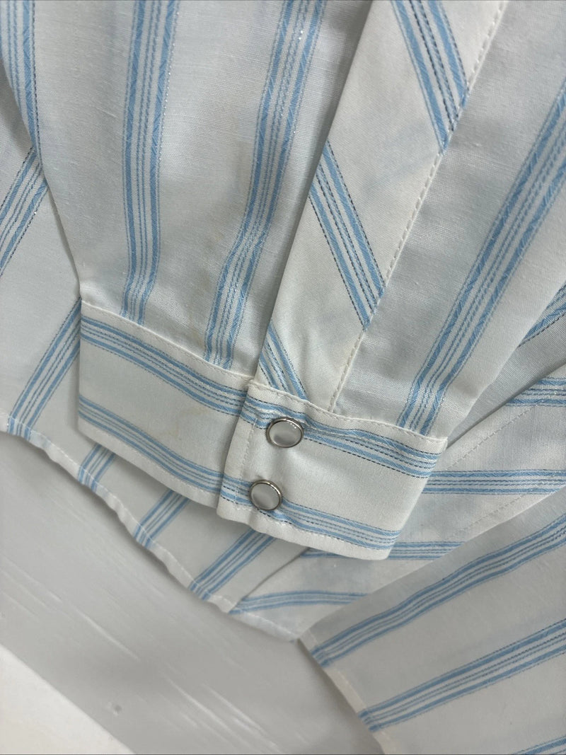 New Men’s White Horse White Blue Stripe Long Sleeve Button Up 2XL H-73
