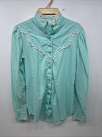 New Women’s Miss Rodeo Blue Design Long Sleeve Pearl Snap Size 10 TT-97