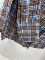 New Kids Panhandle Slim Brown Plaid Long Sleeve Pearl Snap Size 12 CC-88