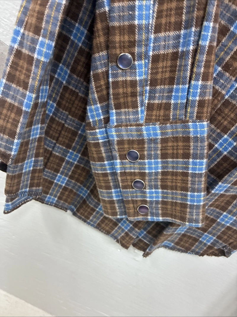 New Kids Panhandle Slim Brown Plaid Long Sleeve Pearl Snap Size 12 CC-88