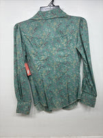 New Women’s Dickson Jenkins Blue Floral Long Sleeve Pearl Snap Zip Size 32 KK-66