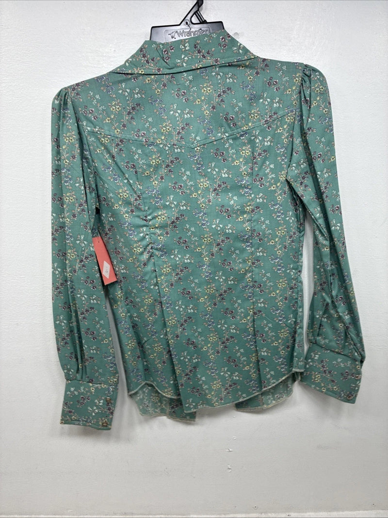 New Women’s Dickson Jenkins Blue Floral Long Sleeve Pearl Snap Zip Size 32 KK-66