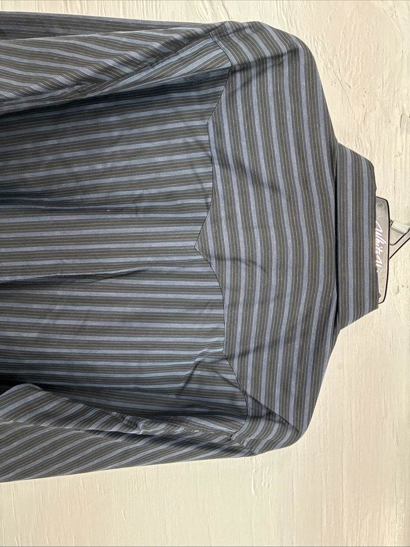 New Men’s White Horse Black Gray Stripe Long Sleeve Pearl Snap XL O-54