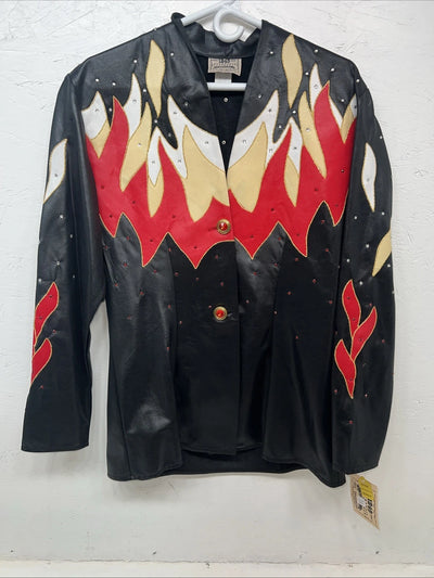 New Women’s 1849 Authentic Ranchwear Black Red Flame Western Show Shirt M WW-20