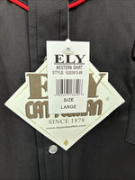 New Men’s ELY Cattleman Black Flag Design Long Sleeve Pearl Snap Large V-49