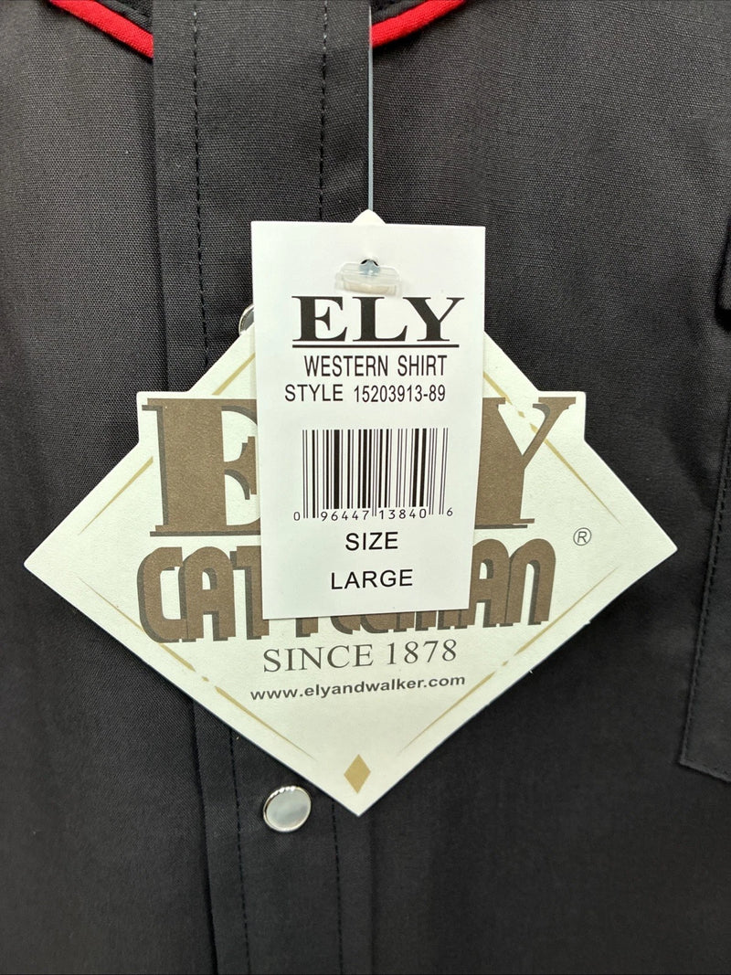 New Men’s ELY Cattleman Black Flag Design Long Sleeve Pearl Snap Large V-49