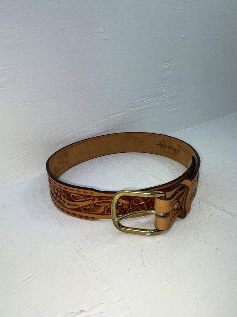 New Brown Genuine Leather Longhorn Tooled 30” Belt #82881 JJ-130