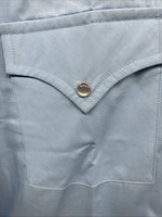 New Men’s ELY Cattleman Simple Blue Short Sleeve Pearl Snap 16 Large A-31