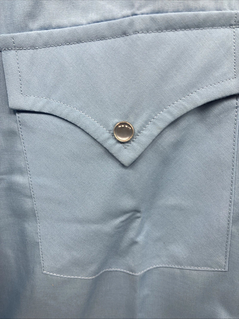New Men’s ELY Cattleman Simple Blue Short Sleeve Pearl Snap 16 Large A-31