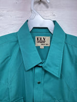 New Men’s ELY Cattleman Teal Short Sleeve Pearl Snap 15.5 Medium CC-14