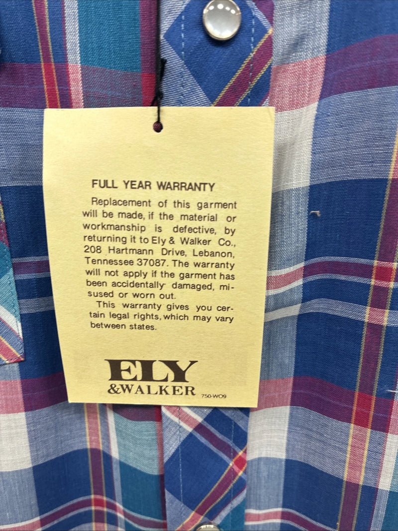 New Men’s ELY Cattleman Multicolor Plaid Short Sleeve Pearl Snap Large X-25
