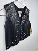New Women’s 1848 RanchWear Black Rhinestone Sleeveless Vest Zip Up Medium YY-39