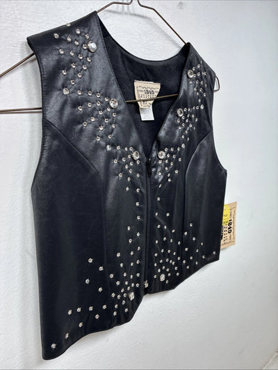New Women’s 1848 RanchWear Black Rhinestone Sleeveless Vest Zip Up Medium YY-39