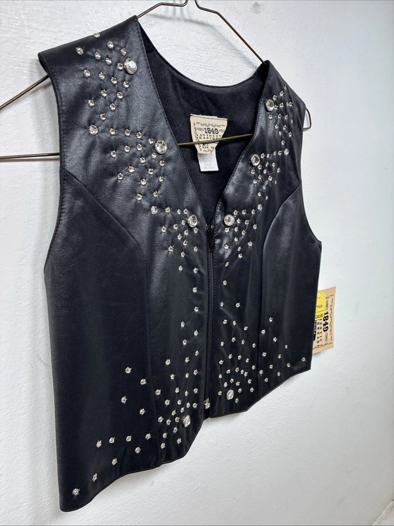 New Women’s 1848 RanchWear Black Rhinestone Sleeveless Vest Zip Up Medium YY-39