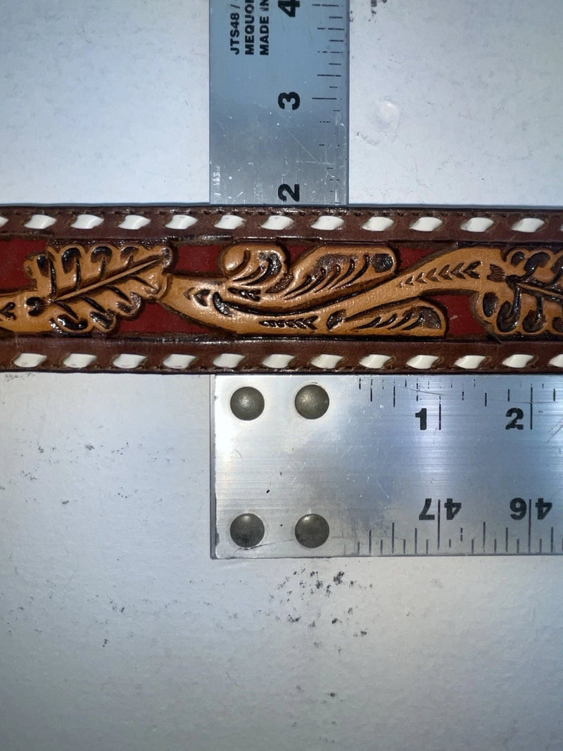 New Brown Genuine Leather Longhorn Tooled 32” Belt #82828 Z-92