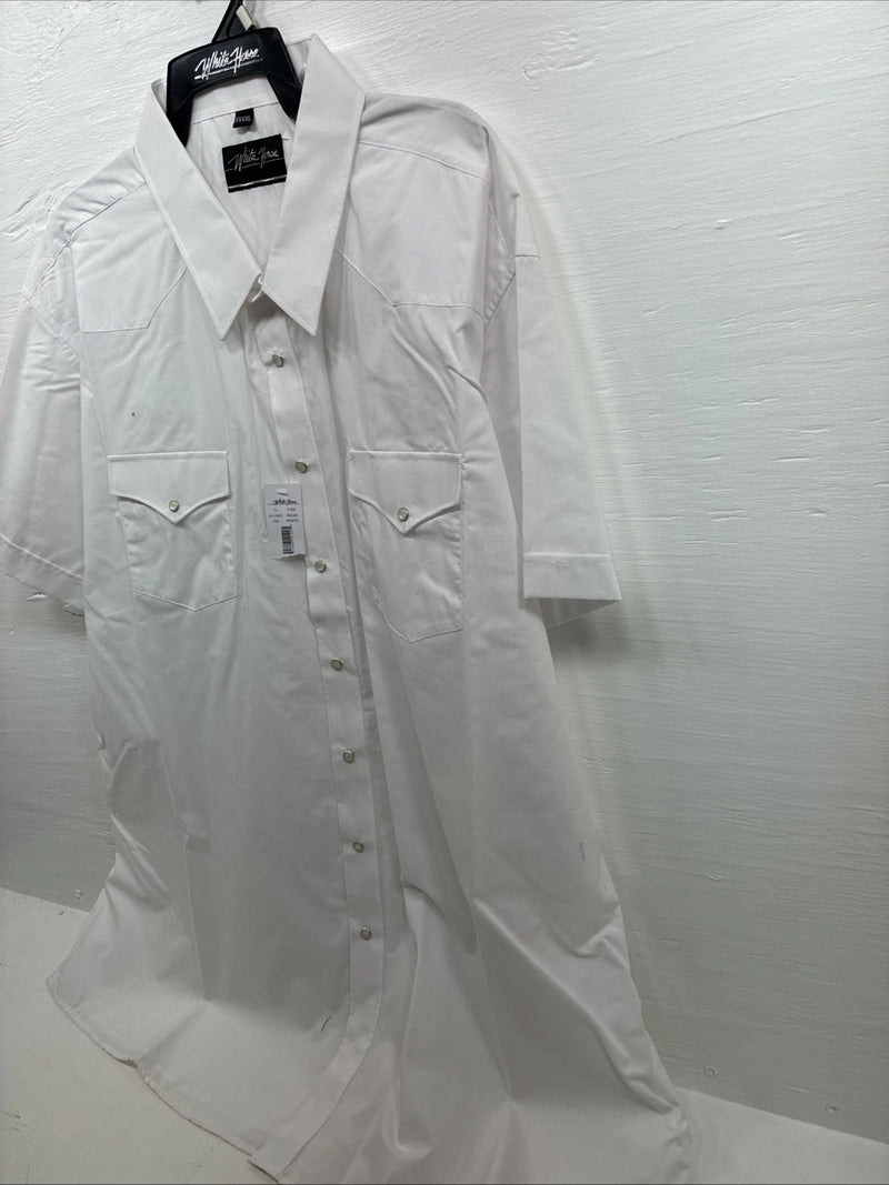 New Men’s White Horse White Short Sleeve Pearl Snap 4XL E-101