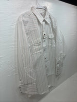 New Men’s H Bar C White Stripe Long Sleeve Pearl Snap Large T-83