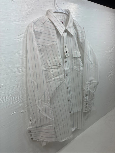 New Men’s H Bar C White Stripe Long Sleeve Pearl Snap Large T-83