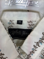 New Women’s White Horse White Floral Long Sleeve Pearl Snap Medium YY-80