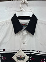 New Men’s Cumberland White Black Purple Long Sleeve Pearl Snap Medium K-26