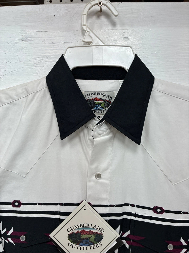 New Men’s Cumberland White Black Purple Long Sleeve Pearl Snap Medium K-26