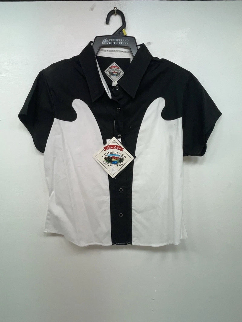 New Women’s Black White Cumberland Outfitters Short Sleeve Button Up Shirt 3B-55