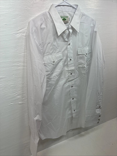 New Men’s Mesquite Western White Long Sleeve Pearl Snap 17.5 X 37 XL R-83