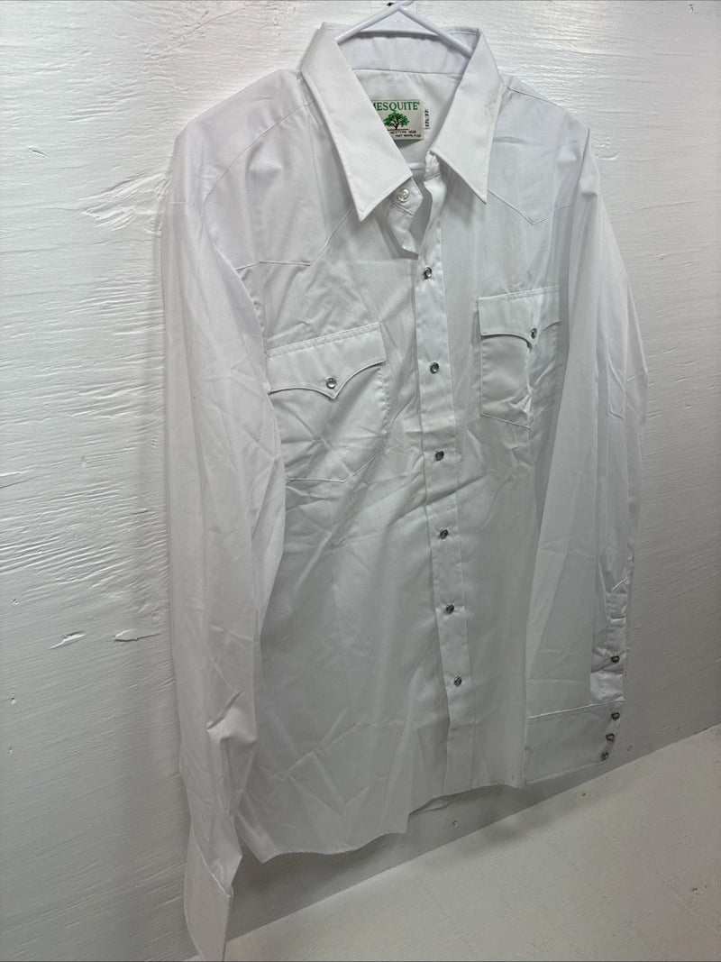 New Men’s Mesquite Western White Long Sleeve Pearl Snap 17.5 X 37 XL R-83