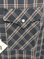 New Men’s ELY Cattleman Black Brown Plaid Short Sleeve Pearl Snap XL T-29