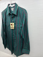 New Men’s ELY Cattleman Green Pink Strip Long Sleeve Pearl Snap 16 X 34 XL H-83
