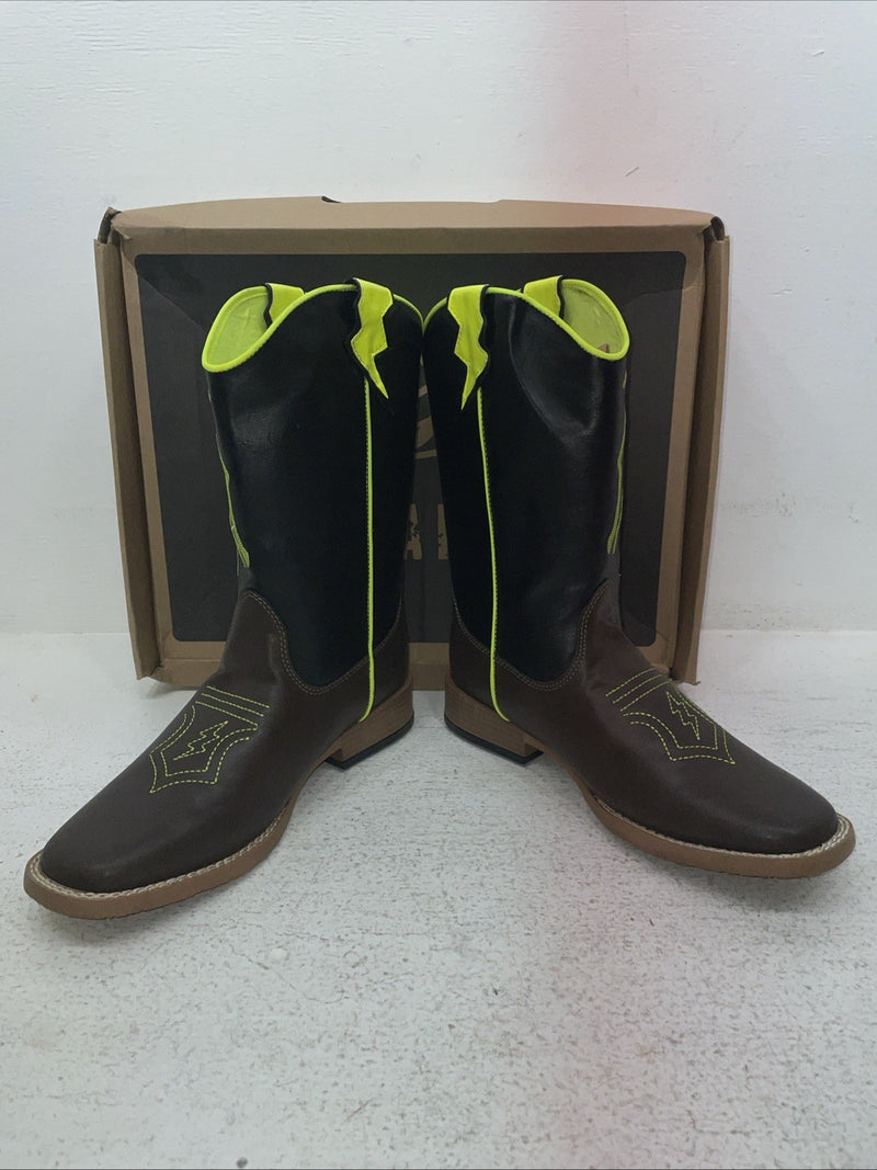 New Youth Brown DBL Barrel Cowboy Boots. 4475802 5. 2-99