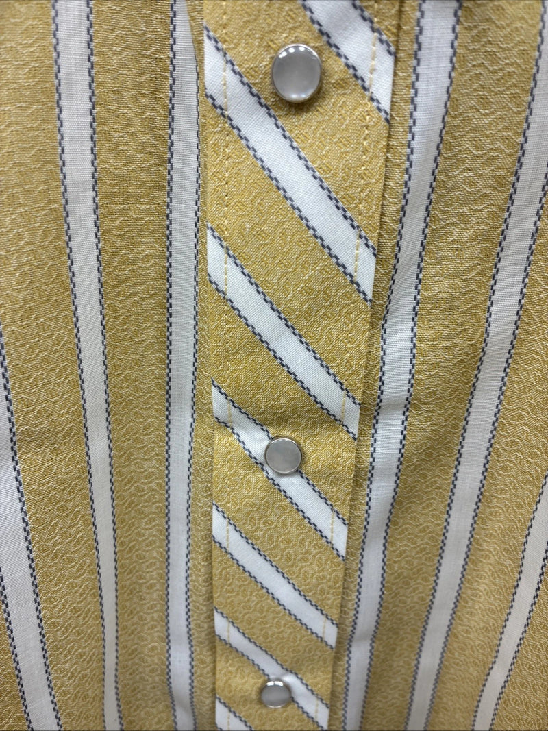 New Men’s Fenton Yellow Stripe Long Sleeve Pearl Snap 15 Medium AA-65