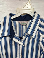 New Women’s H Bar C Blue Stripe Long Sleeve Pearl Snap Size 40 DD-20