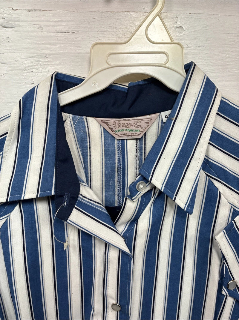 New Women’s H Bar C Blue Stripe Long Sleeve Pearl Snap Size 40 DD-20