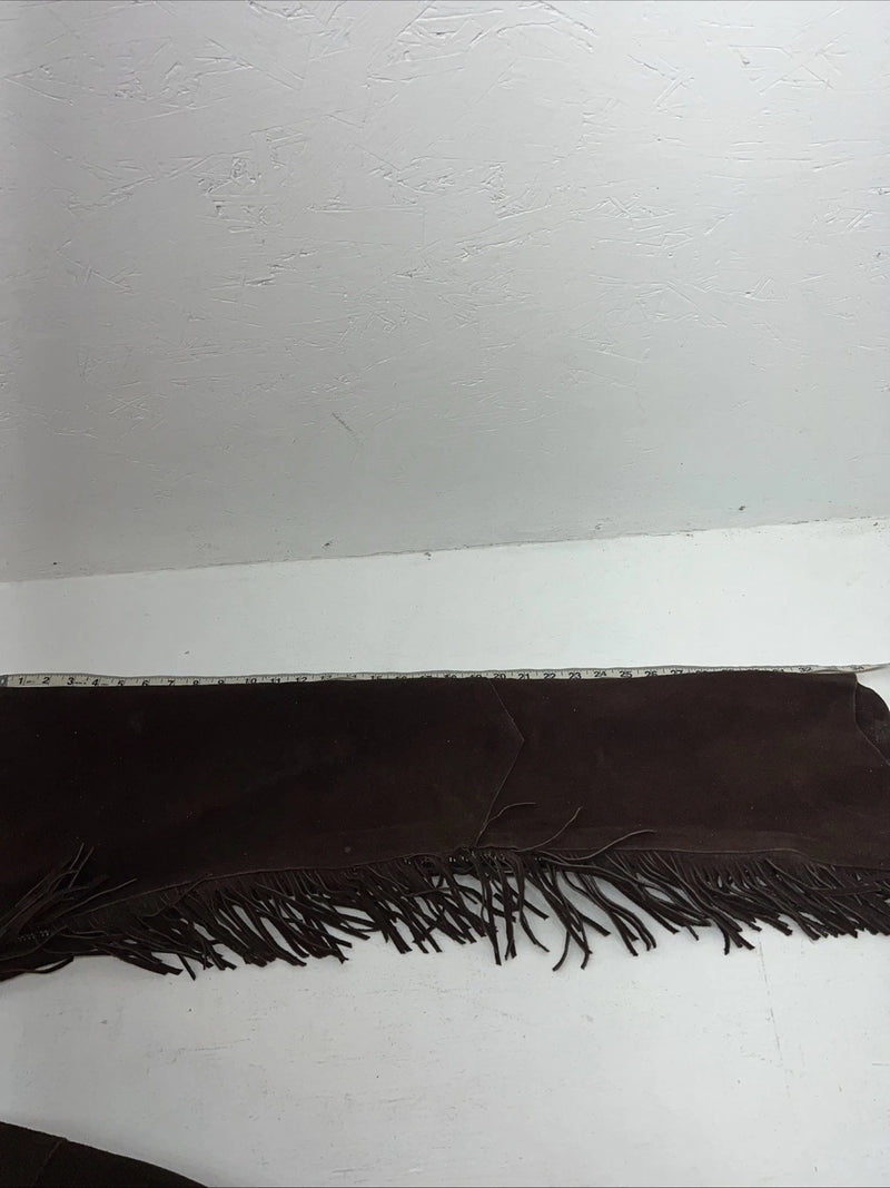 NOS Brown Show Chaps With Fringe Adjustable Waist 44” L-36