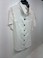 New Women’s Denim Jeans White Short Sleeve Button Up Large MM-136