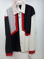 New Women’s Cowboy Threads Black White Red Long Sleeve Button Up Large TT-126