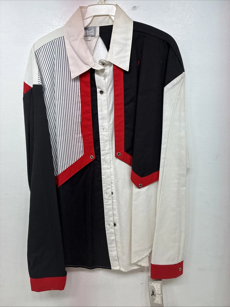 New Women’s Cowboy Threads Black White Red Long Sleeve Button Up Large TT-126