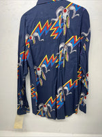 New Men’s Gunsmoke Multicolor skull Button Up Long Sleeve Shirt Medium I-42