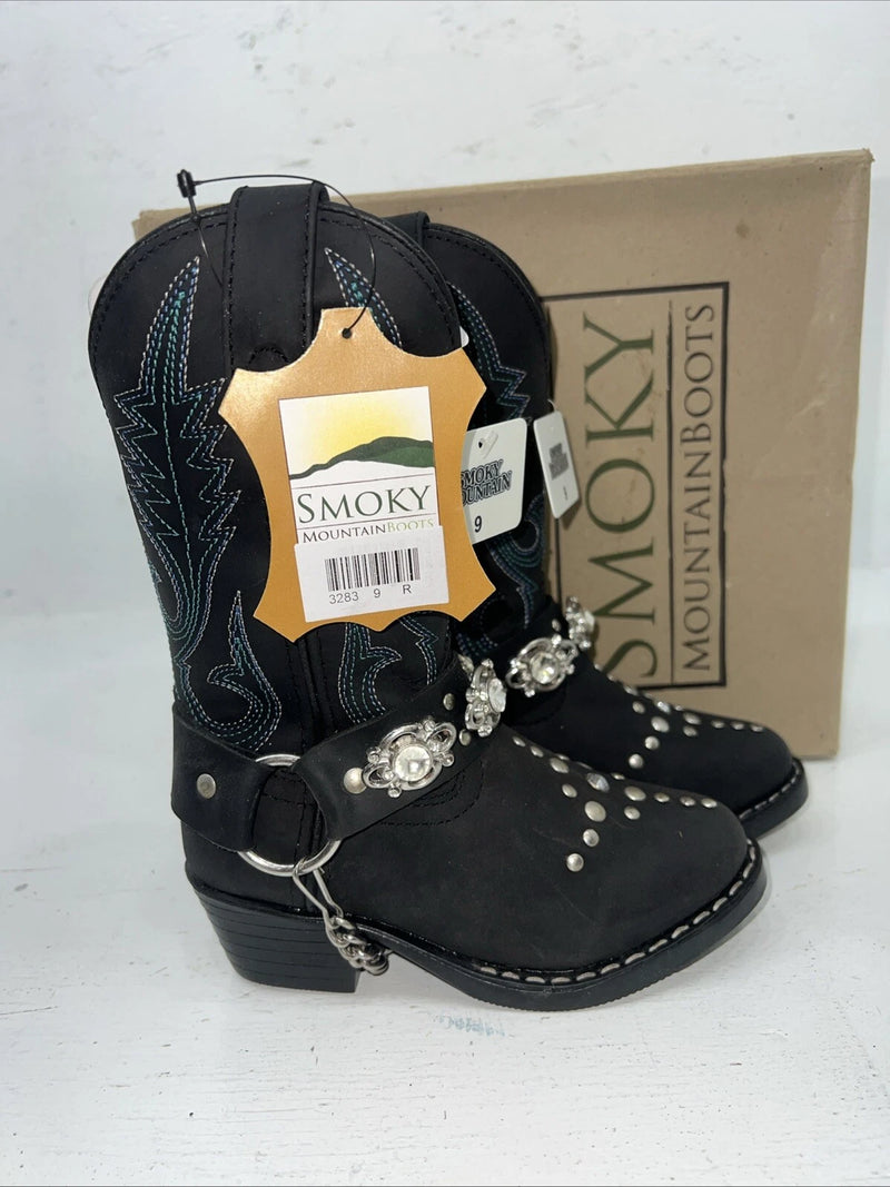 New Children’s Black And Blue Smokey Mountain Cowboy Boots 3283 9 R 24-18