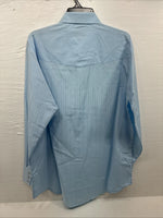 New Men’s ELY Cattleman Blue Stripe Design Long Sleeve Pearl Snap 17.5 XL O-37
