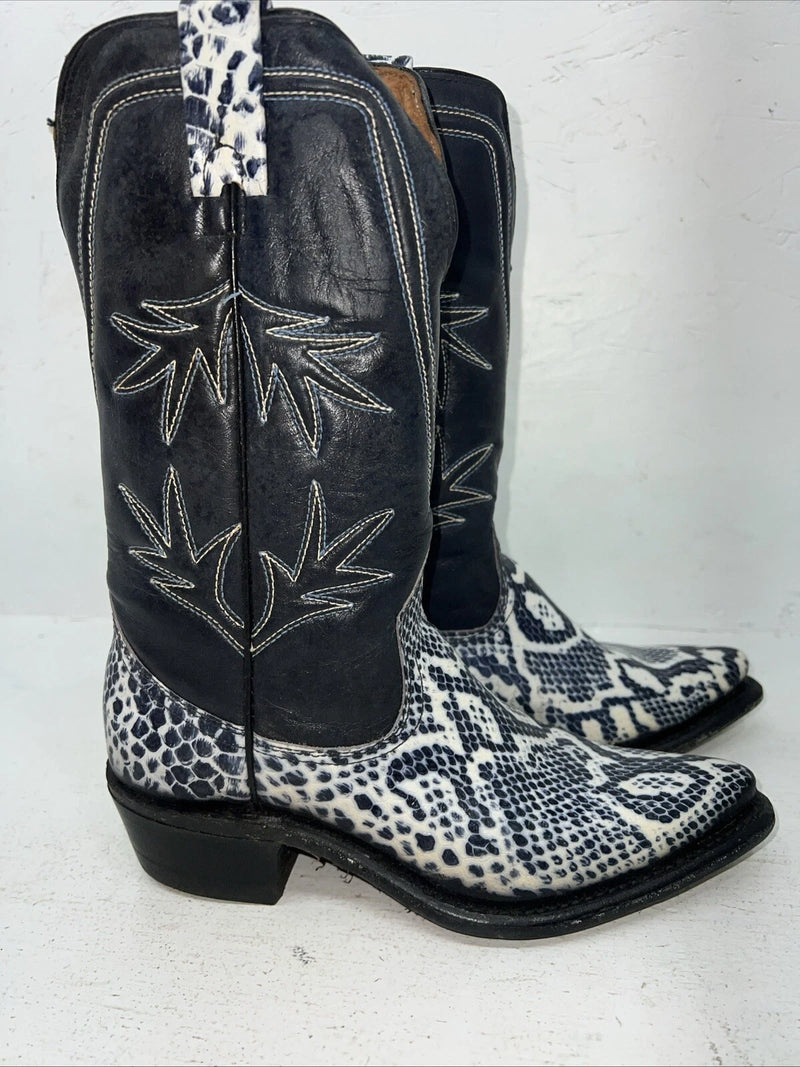 New Women’s Navy Snakeskin Texas Brand Cowboy Boots 72 7 B. 17-8