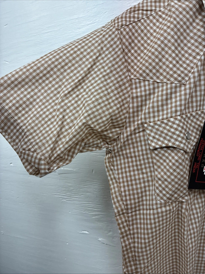 New Mems Western Shirt Brown Checkered Short Sleeve Pearl Snap Small AA-103