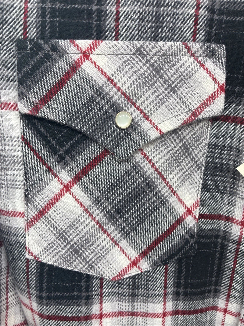 New Men’s ELY Cattleman Black Red Plaid Long Sleeve Pearl Snap Large V-71