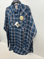 New Men’s ELY Cattleman Blue Flannel Long Sleeve Pearl Snap 2XLT F-60