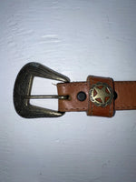 New Brown Genuine Leather Acme Gold Pendent 28” Belt #4642 NN-22